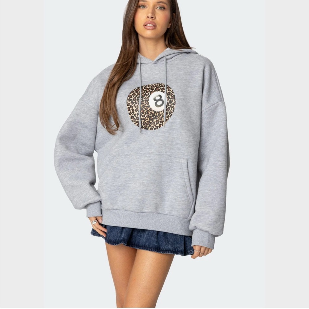 Edikted Gray Hoodie with Leopard 8-Ball